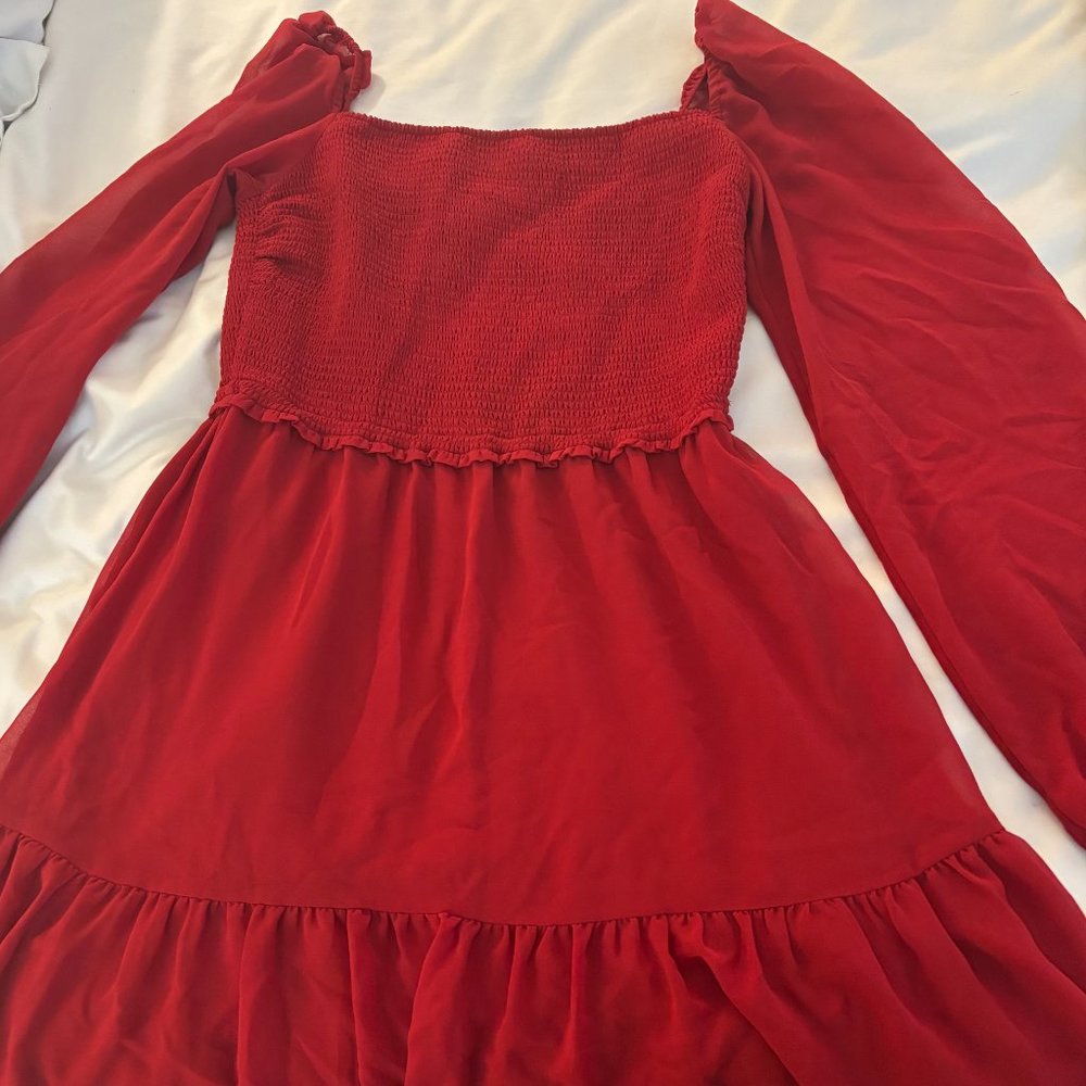 Aritzia Wilfred Tempest Long Sleeve Mini Dress in Crimson Red, Size M